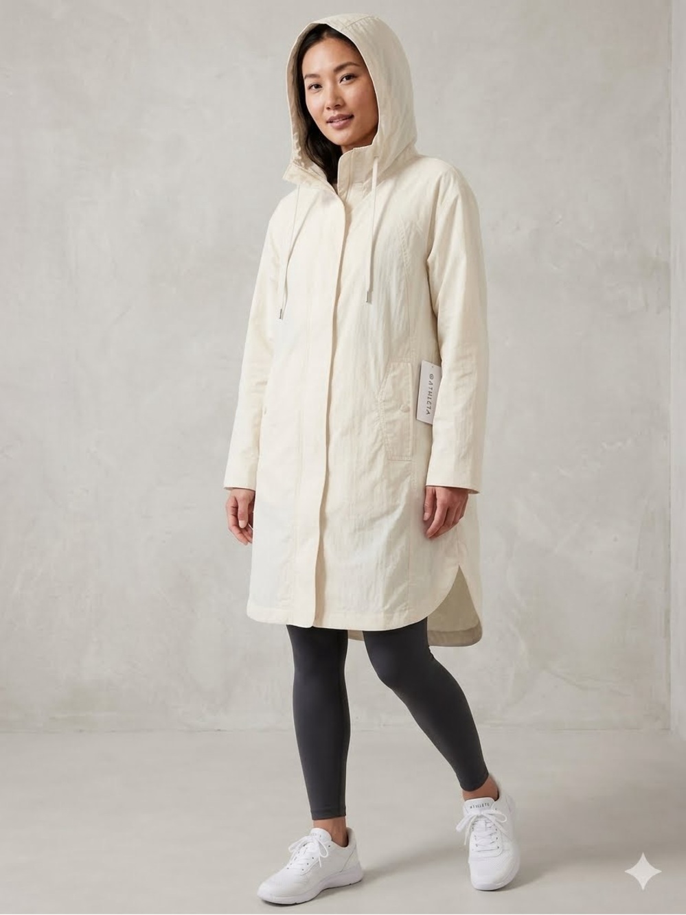 NWT Athleta Everywhere Anorak Jacket Cream Bone Rain Coat Hooded Womens Size L